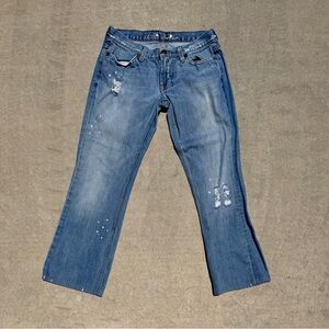 Guess Blue Flare Wide Leg Jeans Distressed